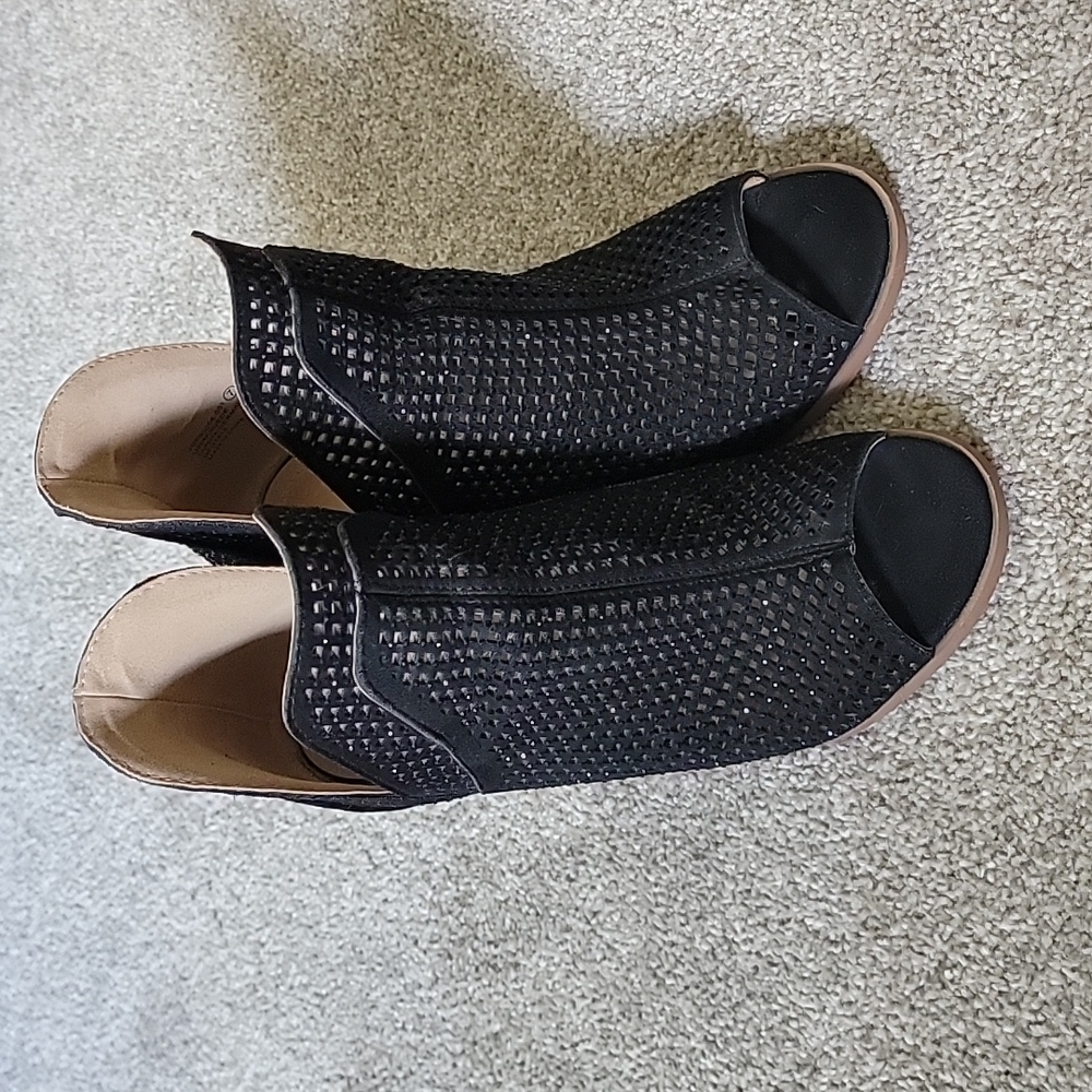 Very G Black Perforated Rhinestone Peeptoe Booties